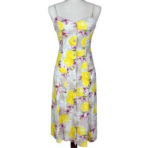 Forever 21 Lemon Floral Tropical Print Dress Linen Blend S Beach Boho Open Back